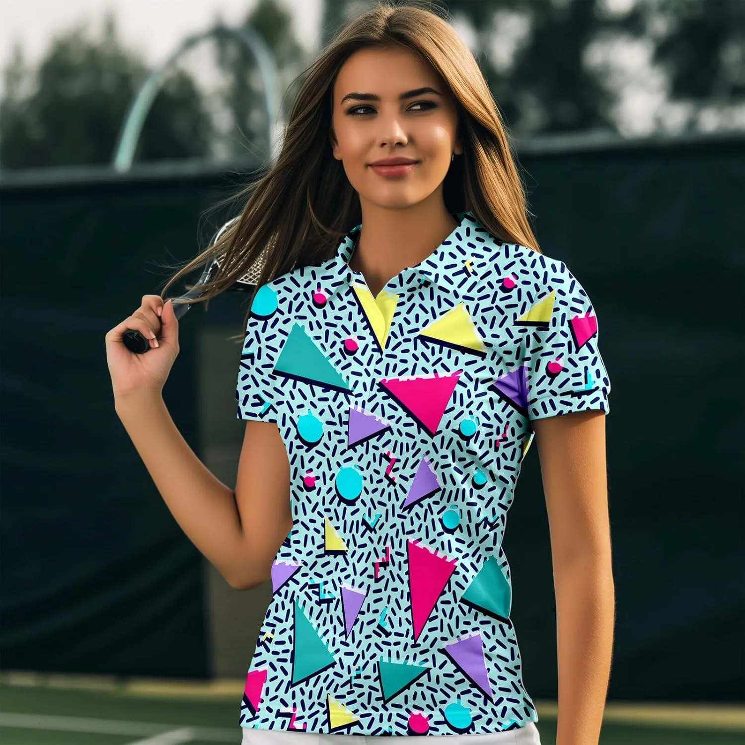 80s 90s Funny Golf Shirts for Women Quick Dry Golf Outfits Athletic Golf Top Printed Golf Tennis Shirts