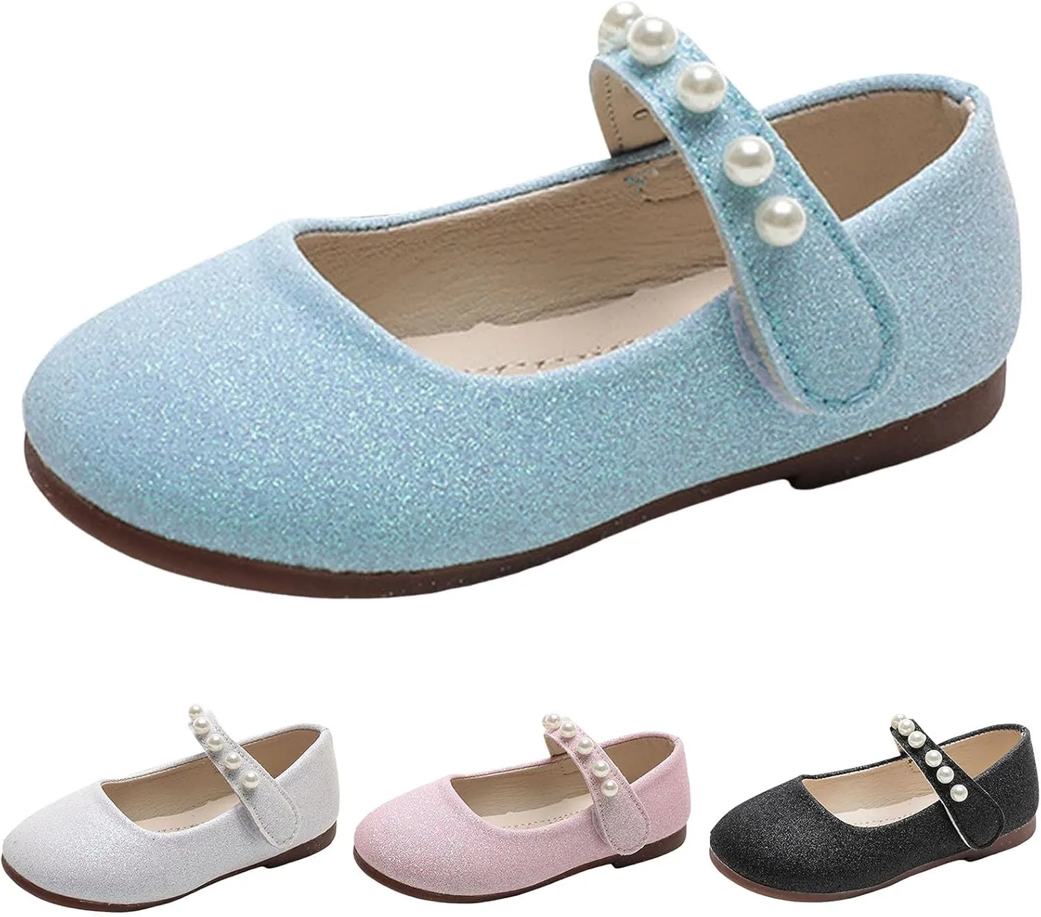 Baby Girl Shoes Non Slip Soft Sole PU Leather Dress Up Shoes Sparkly Princess Mary Jane Shoes Classic Formal Shoes
