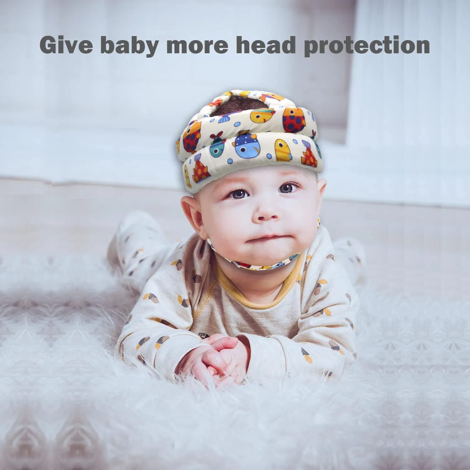 Baby Head Protector Baby Helmet for Crawling Walking, No Bumps Safety Head Adjustable Protective Cap for Walking, Playing (Fish)