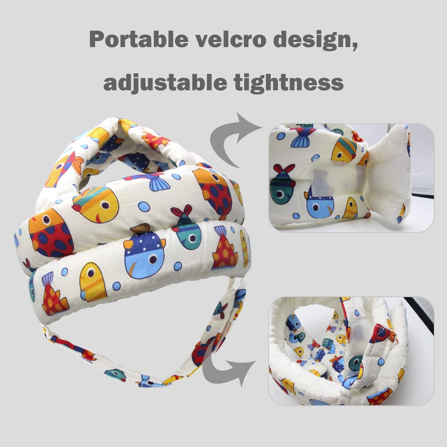 Baby Head Protector Baby Helmet for Crawling Walking, No Bumps Safety Head Adjustable Protective Cap for Walking, Playing (Fish)
