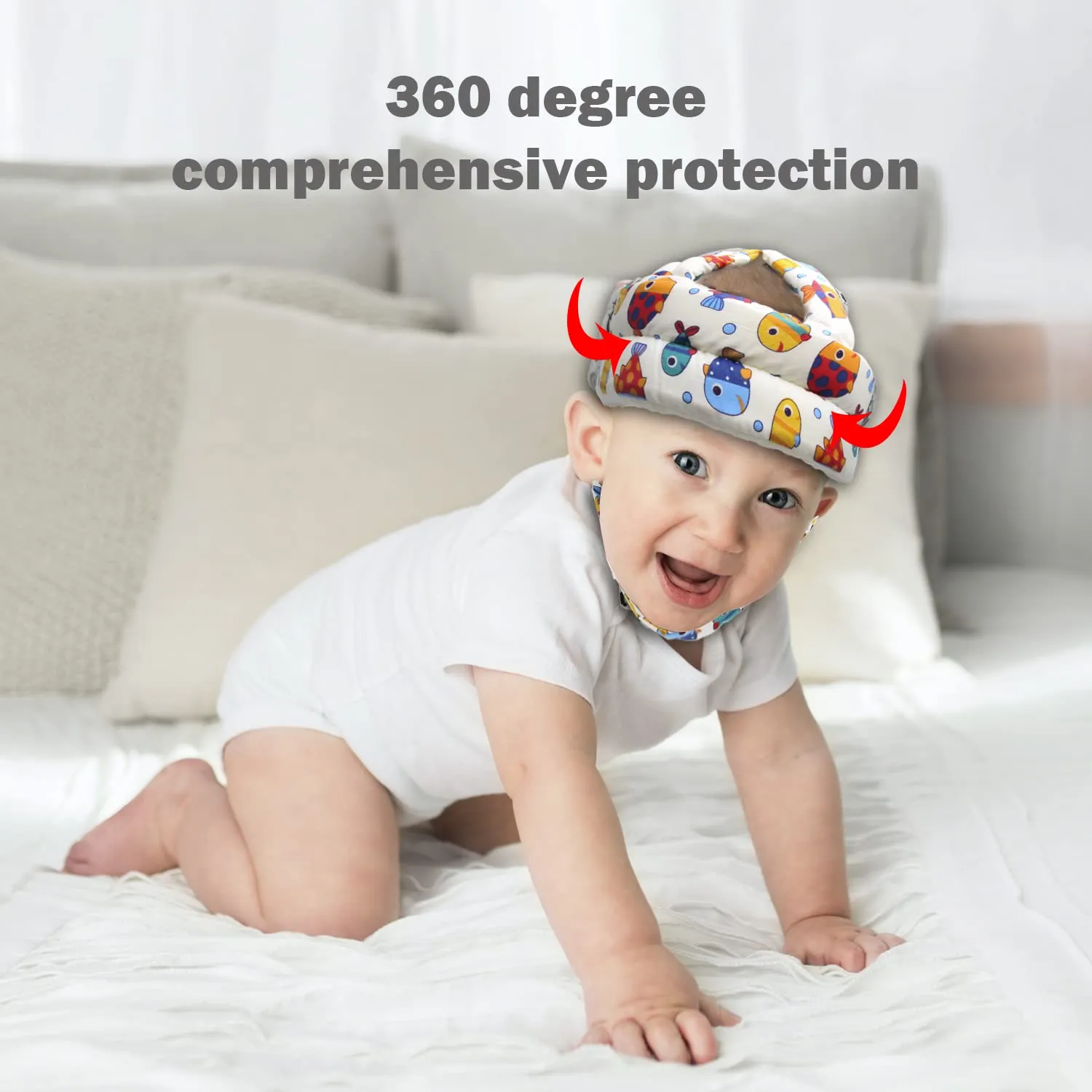 Baby Head Protector Baby Helmet for Crawling Walking, No Bumps Safety Head Adjustable Protective Cap for Walking, Playing (Fish)