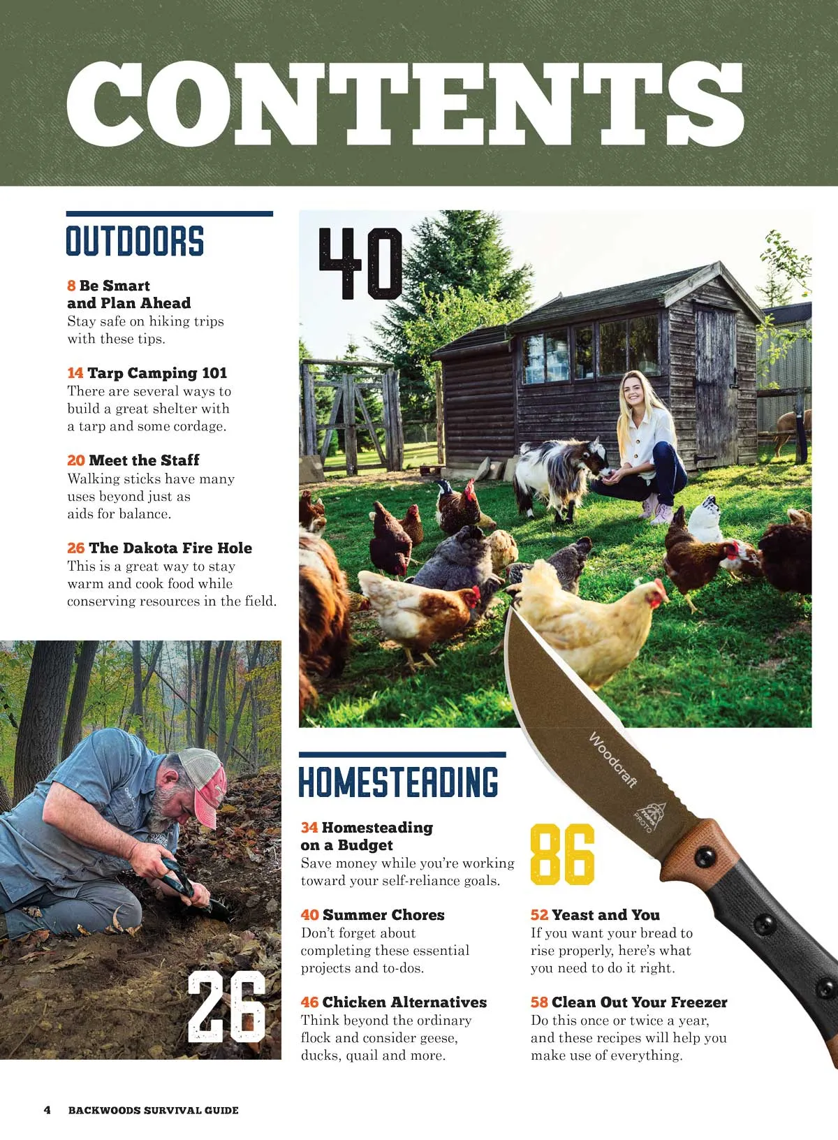Backwoods Survival Guide - Living Off The Land No. 28: 200 Tips, Tarp Shelters, Dakota Fire Hole, DIY Backyard Camp, Summer Checklist, Walking Sticks, Hiking Safety, Fire-Starting Gear & More!