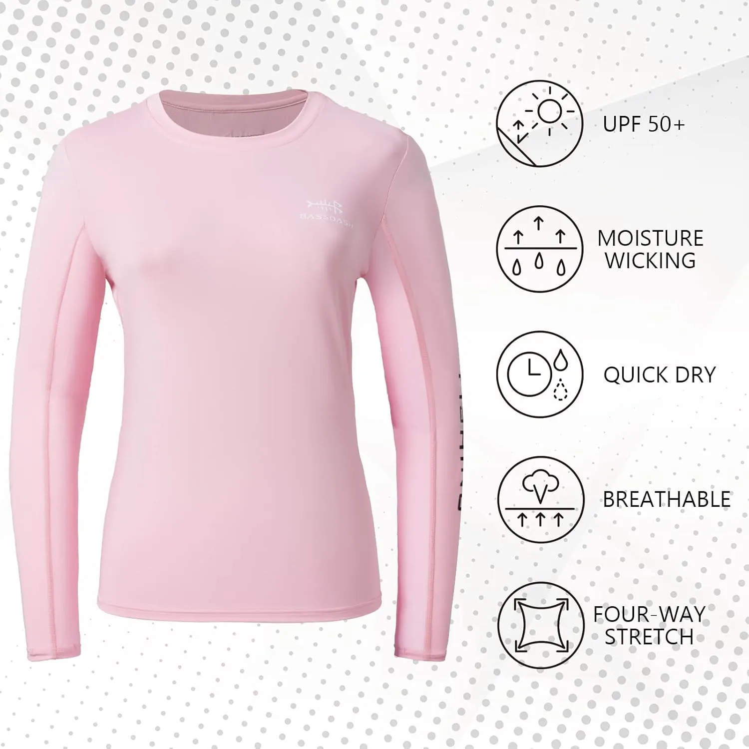 BASSDASH Womens UPF 50  UV Sun Protection Long Sleeve Shirts Quick Dry T-Shirt for Fishing Hiking Kayaking
