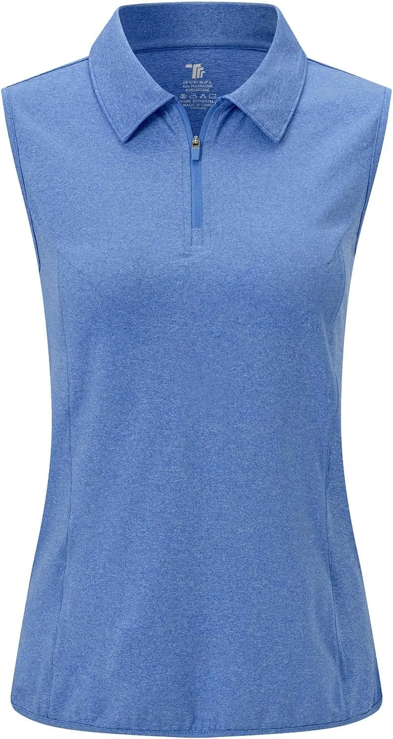 BGOWATU Women's Sleeveless Golf Polo Shirts 1/4 Zip Tennis Tank Tops with Collar UV Protection Quick Dry