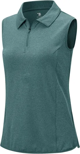 BGOWATU Women's Sleeveless Golf Polo Shirts 1/4 Zip Tennis Tank Tops with Collar UV Protection Quick Dry