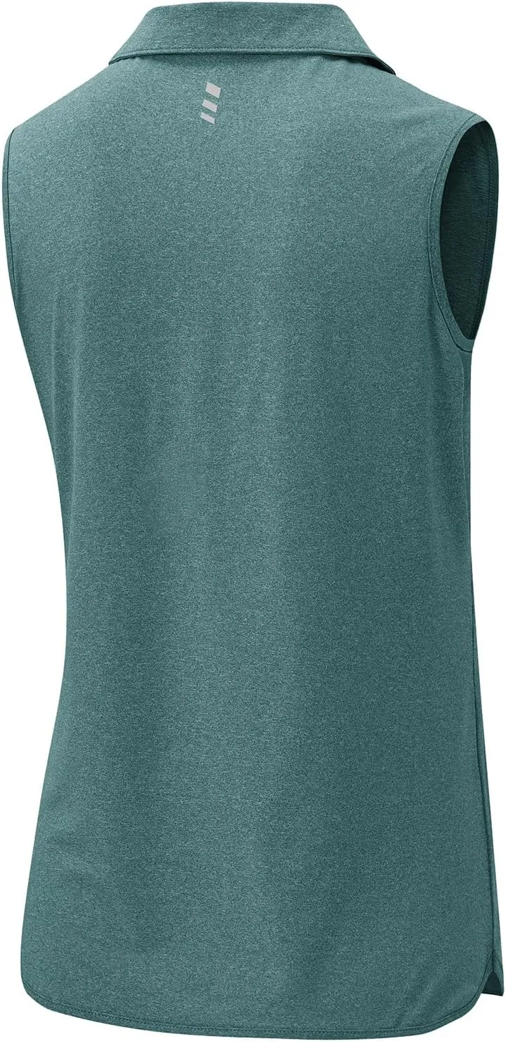 BGOWATU Women's Sleeveless Golf Polo Shirts 1/4 Zip Tennis Tank Tops with Collar UV Protection Quick Dry