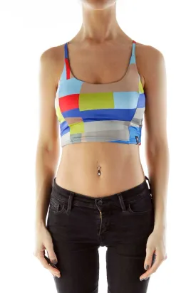 Blue Brown Color Block Top