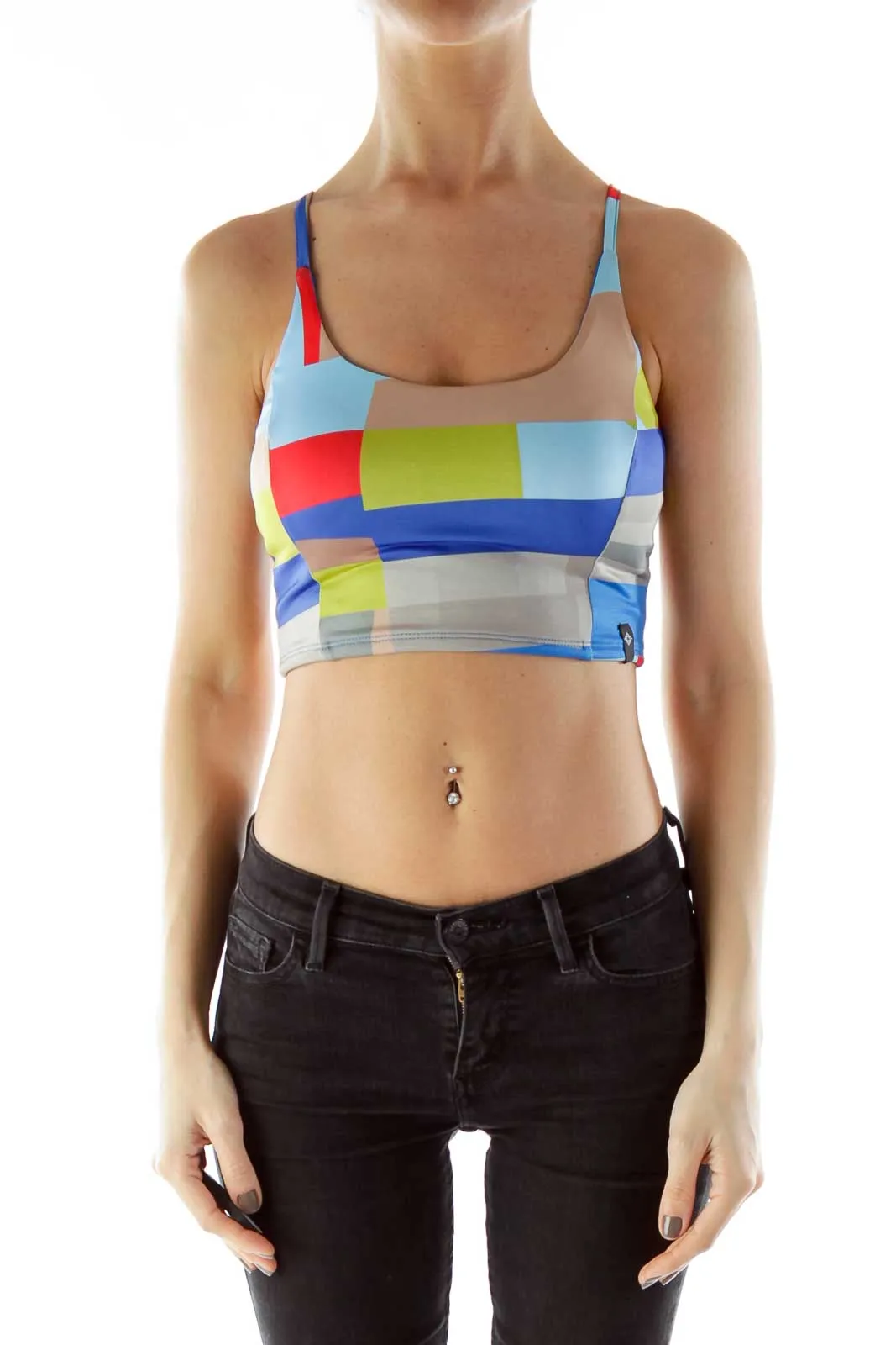 Blue Brown Color Block Top