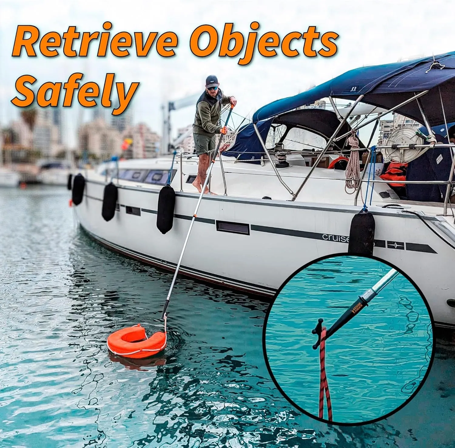 Boat Hook for Docking with Telescoping Extension Pole // Durable, Floating, Lightweight and Sturdy Telescoping Boat Hook Pole // the Ultimate Boat Pole for Docking, Push-Pull and Boating