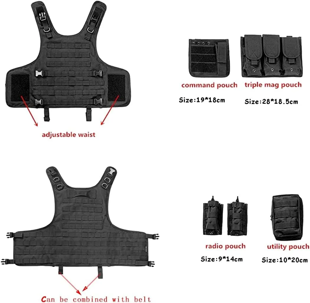 BOMTURN Tactical Airsoft Vest Upgrade Adjustable Modular Paintball Vest Outdoor Fit Adult