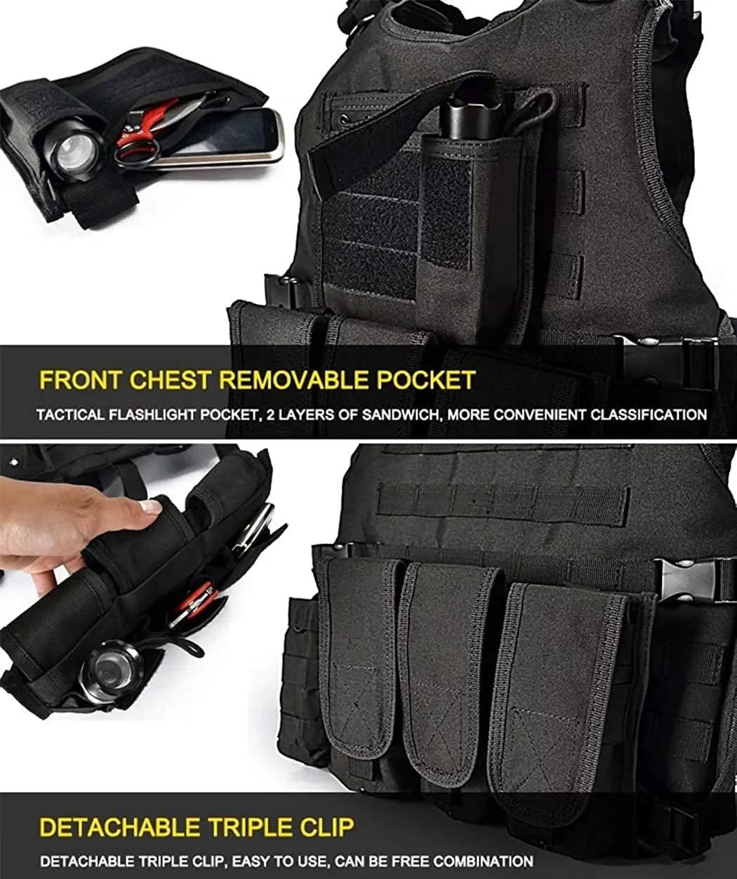 BOMTURN Tactical Airsoft Vest Upgrade Adjustable Modular Paintball Vest Outdoor Fit Adult