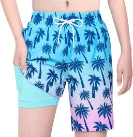 Boys Swim Trunks with Compression Liner Boys Swim Shorts Size 9-10 10-12 14-16 Kids Bathing Suit Swimsuit Swimwear