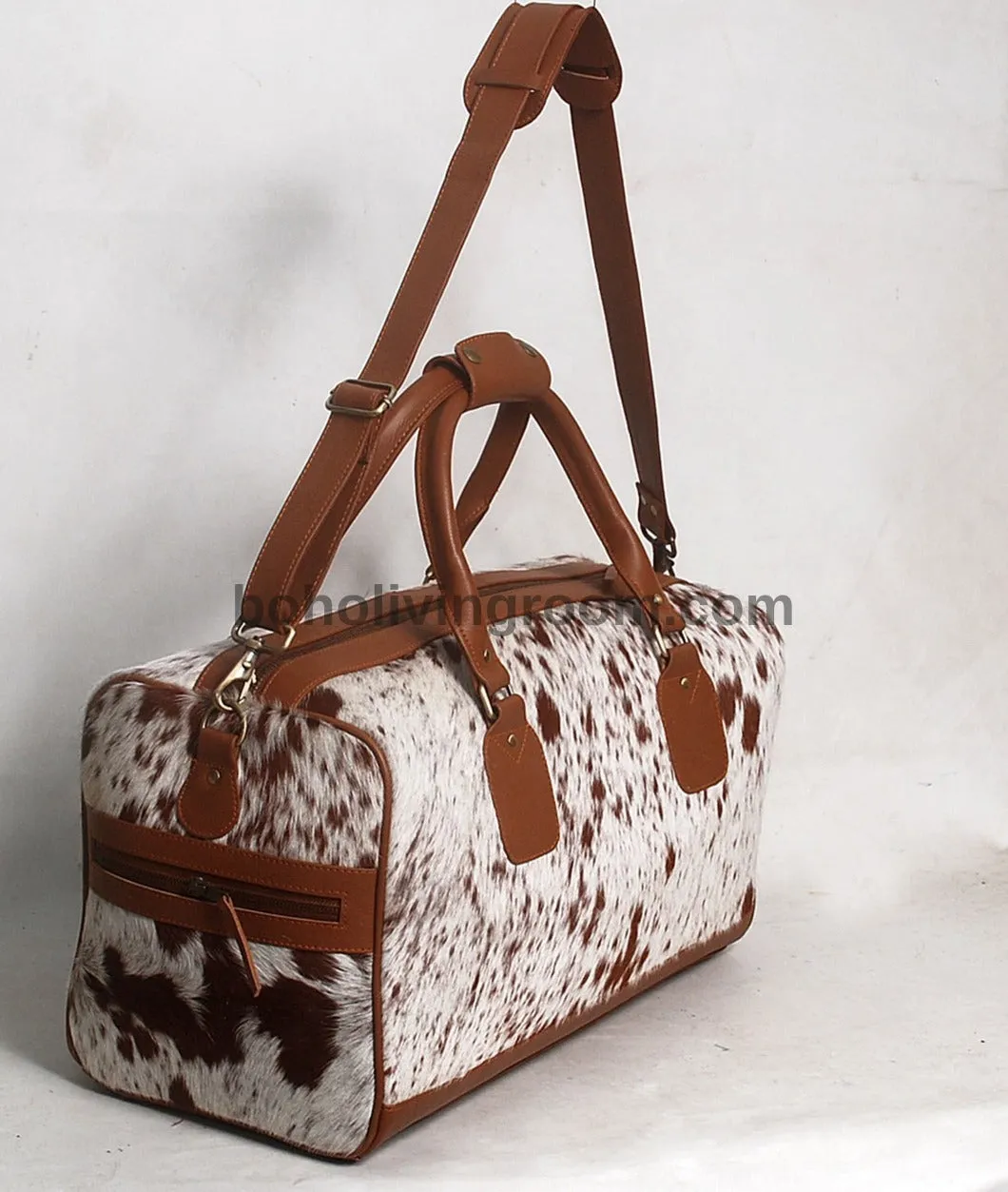 Brown White Cowhide Travel Bag