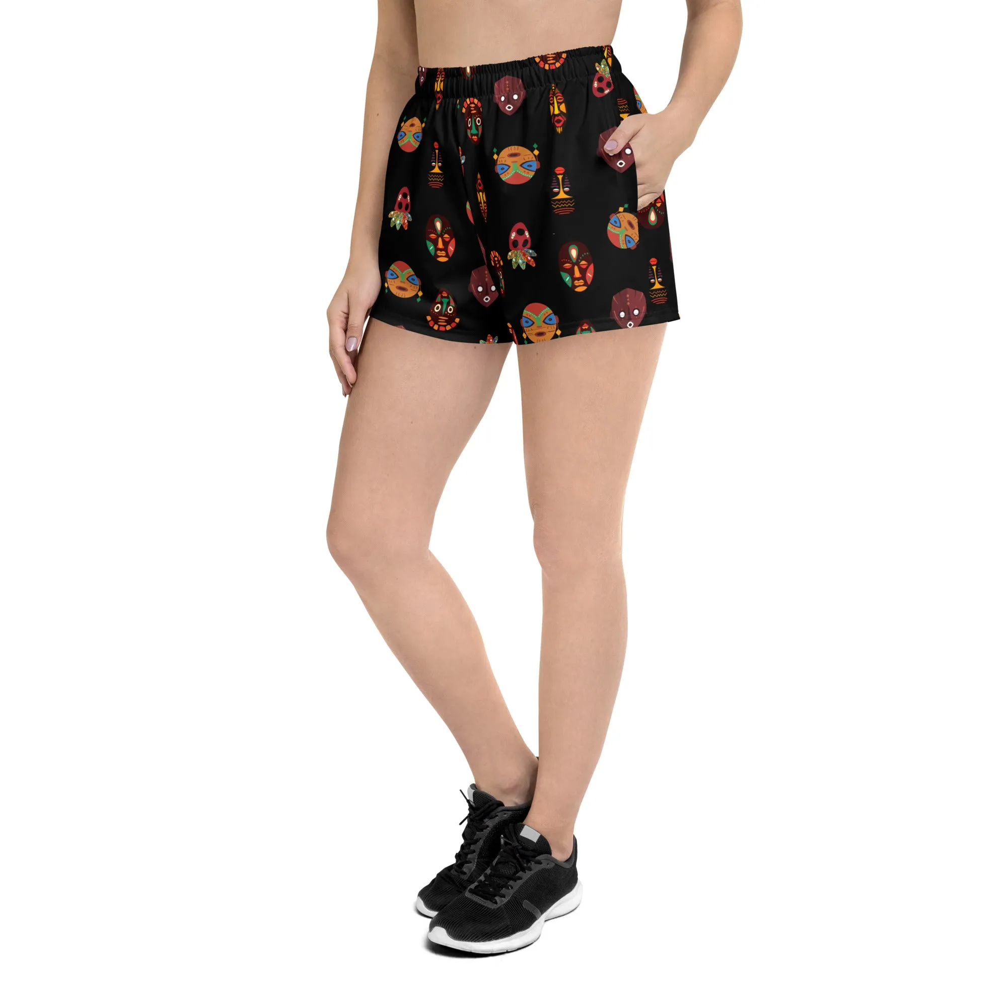 Chi Tribal Mask Multi-Face Women’s Recycled Athletic Shorts