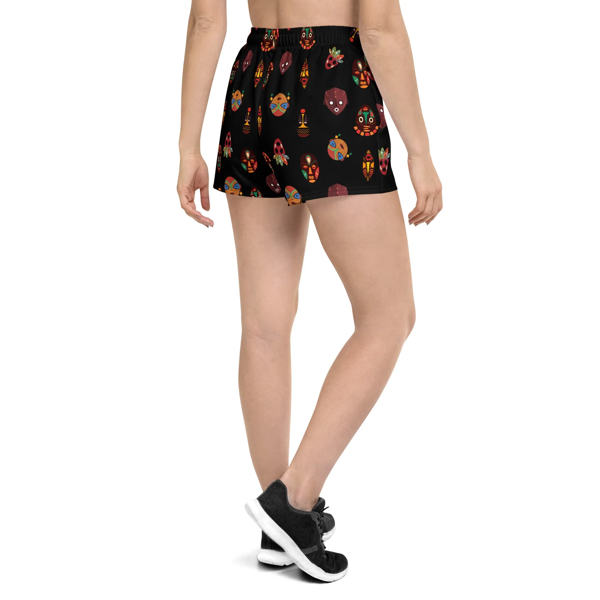 Chi Tribal Mask Multi-Face Women’s Recycled Athletic Shorts