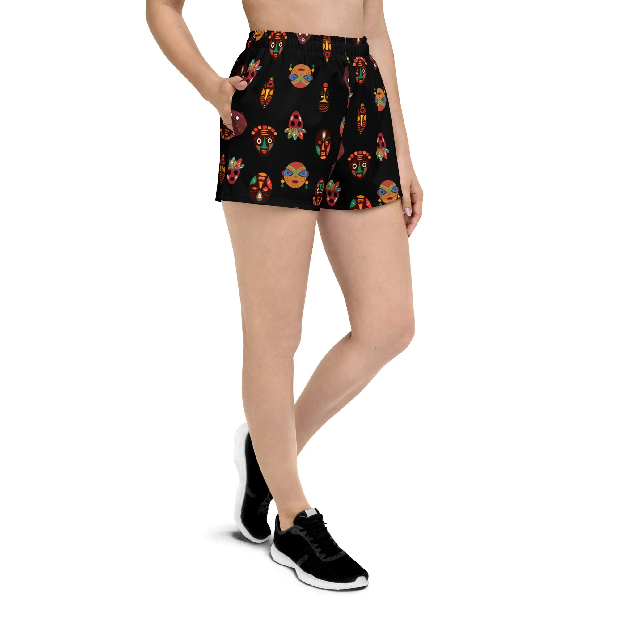 Chi Tribal Mask Multi-Face Women’s Recycled Athletic Shorts