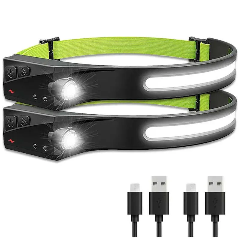 COB LED Sensor Headlamp USB Rechargeable Camping Search Light Built-in Battery Headlight Led Head Torch for Fishing Camping