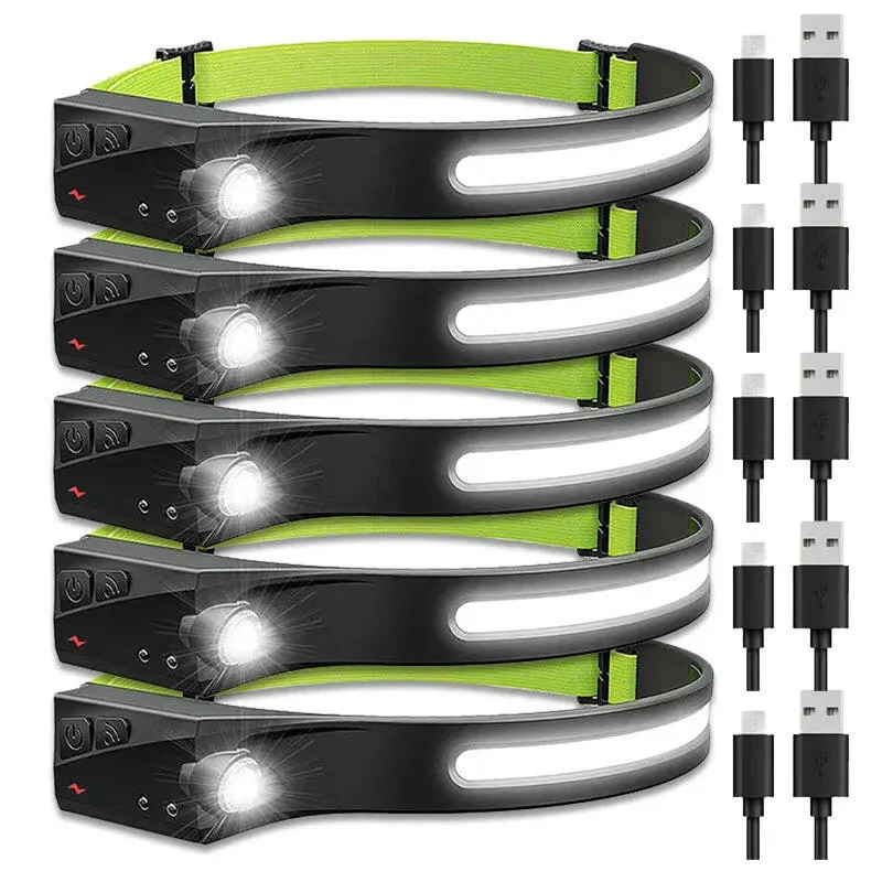COB LED Sensor Headlamp USB Rechargeable Camping Search Light Built-in Battery Headlight Led Head Torch for Fishing Camping