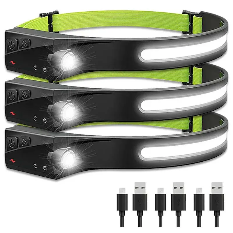 COB LED Sensor Headlamp USB Rechargeable Camping Search Light Built-in Battery Headlight Led Head Torch for Fishing Camping