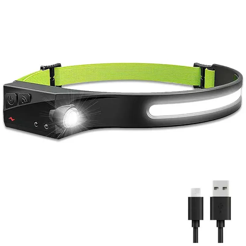 COB LED Sensor Headlamp USB Rechargeable Camping Search Light Built-in Battery Headlight Led Head Torch for Fishing Camping