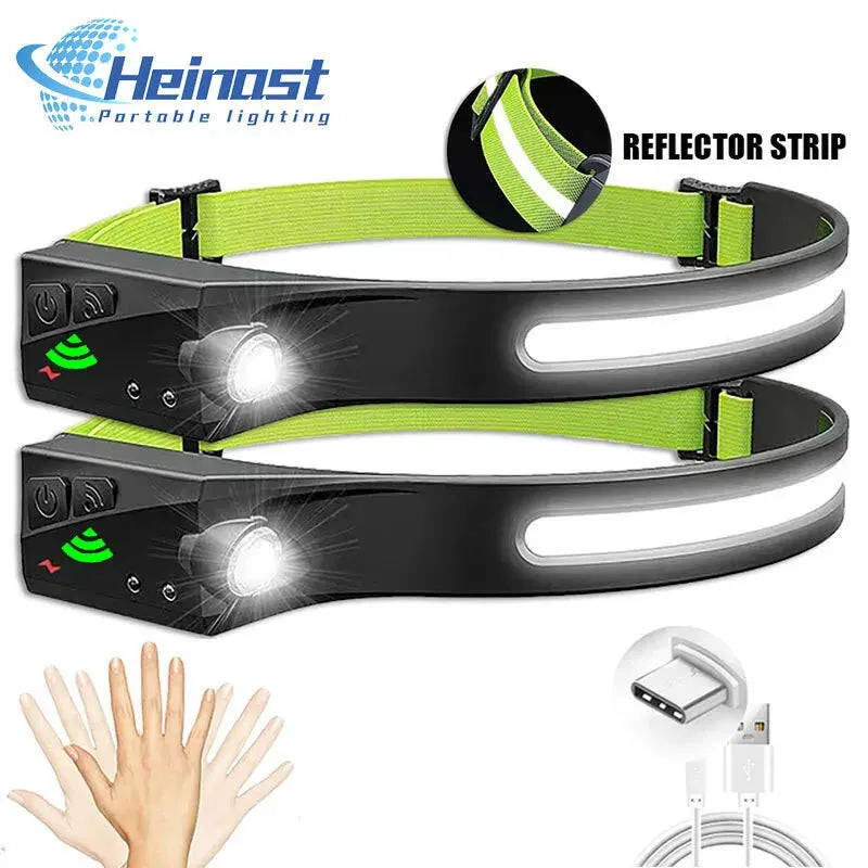 COB LED Sensor Headlamp USB Rechargeable Camping Search Light Built-in Battery Headlight Led Head Torch for Fishing Camping
