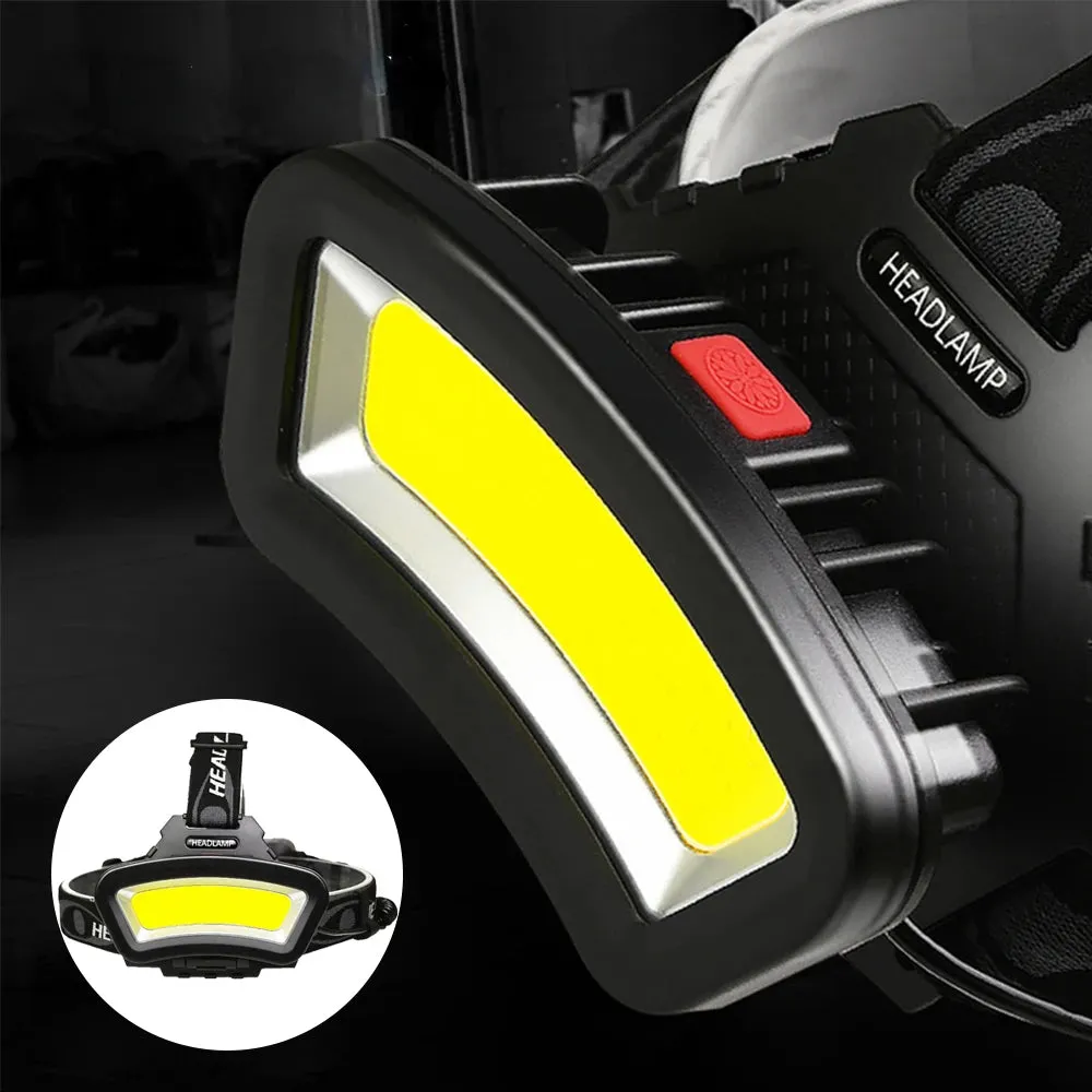 COB LED Wide Headlamp Wide Range Lighting USB Rechargeable LED Wide Angle Headlight with Battery Level Display 2*18650 Batteries