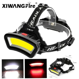 COB LED Wide Headlamp Wide Range Lighting USB Rechargeable LED Wide Angle Headlight with Battery Level Display 2*18650 Batteries