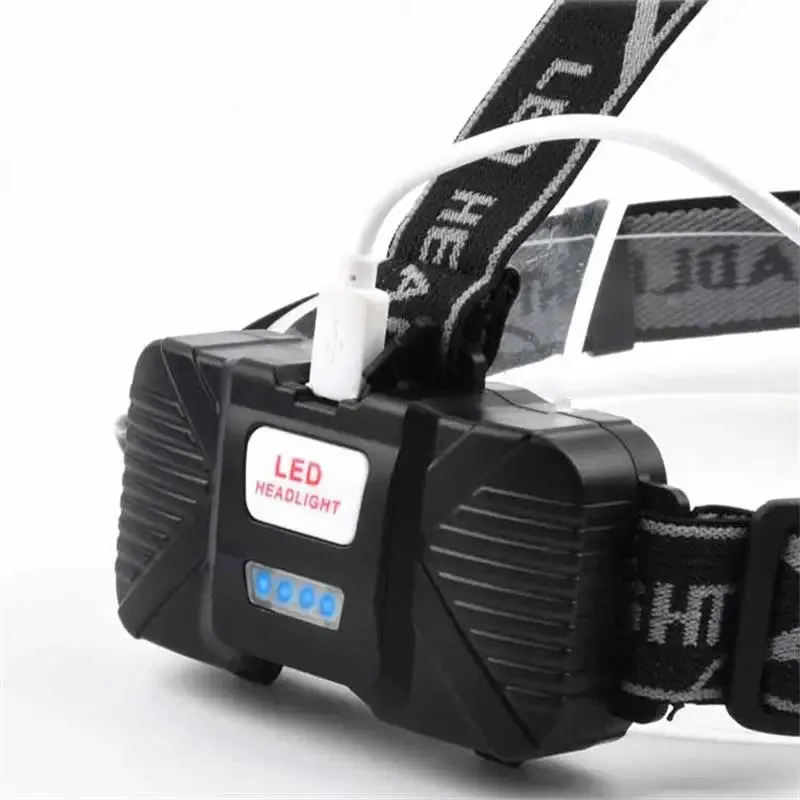 COB LED Wide Headlamp Wide Range Lighting USB Rechargeable LED Wide Angle Headlight with Battery Level Display 2*18650 Batteries