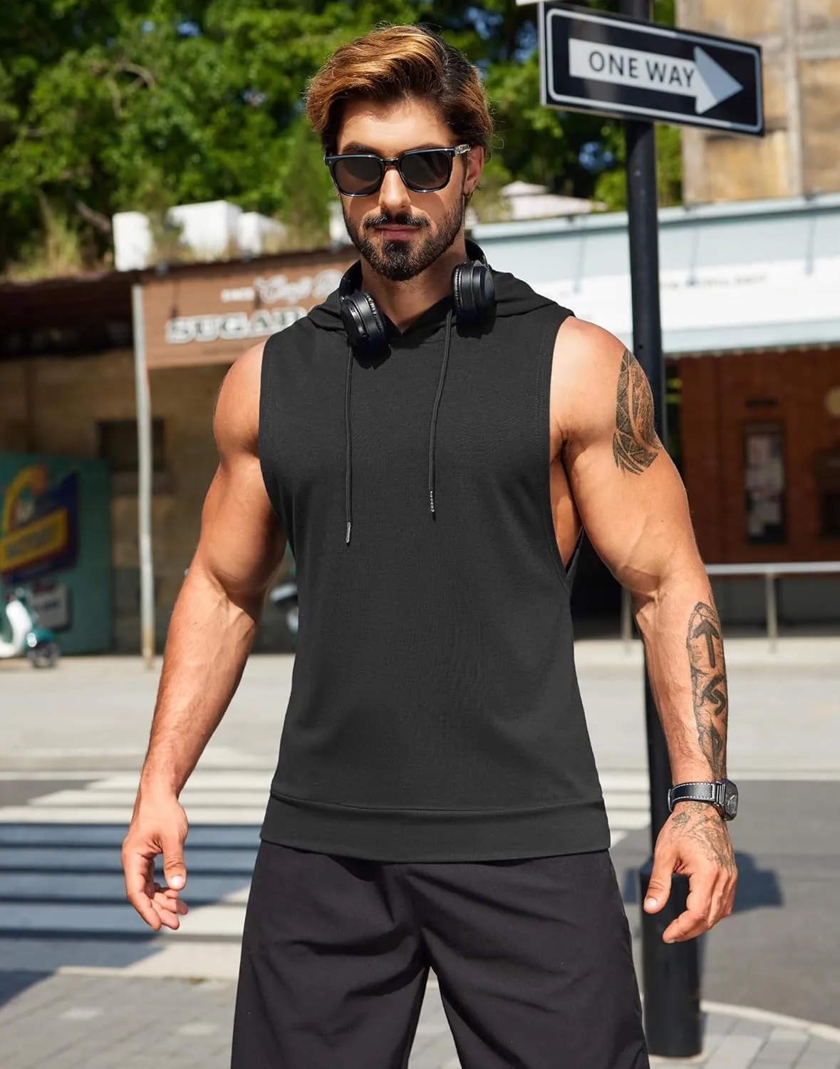 COOFANDY Sleeveless Hoodies for Men Workout Hooded Tank Tops Muscle Cut Off Shirts Bodybuilding Gym Shirt