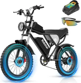 Electric Bike for Adults Q20, 2000/1500W, 37/30MPH,52V 40AH,48V/20AH E-Bike,30-180 Miles Electric Motorcycle, 20" Fat Tire Dirt Bike, UL2849 All Terrain for Mountains, Snow, Sand, Road