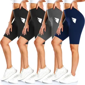 FULLSOFT 4 Pack Biker Shorts for Women with Pockets  8" High Waisted Tummy Control Workout Yoga Running Shorts