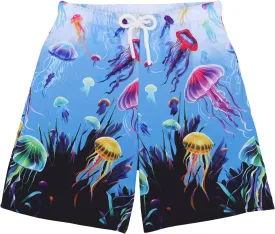 Girls Swim Shorts with Liner Beach Board Shorts Quick Dry Active Jellyfish High Waisted Drawstring Trunks 2 Pockets
