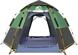 Hewolf 2/3/4 Person Camping Tent - Instant Pop Up Waterproof 2 Doors Tent with Easy Setup | 3-Season Hexagonal Dome Design for Family, Hiking & Traveling