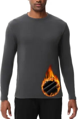 HUGE SPORTS Thermal Underwear for Men Long Sleeve Thermal Shirts Fleece Lined Crew Neck Base Layer Thermal Underwear Top