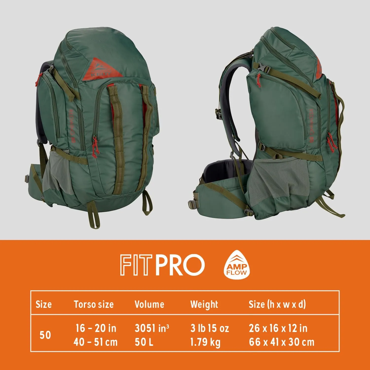 Kelty Redwing 50  50 Liter Internal Frame Backpack for Hiking, Backpacking, Travel, Hip Belt, Tailored Fit, 2023 (Duck Green)