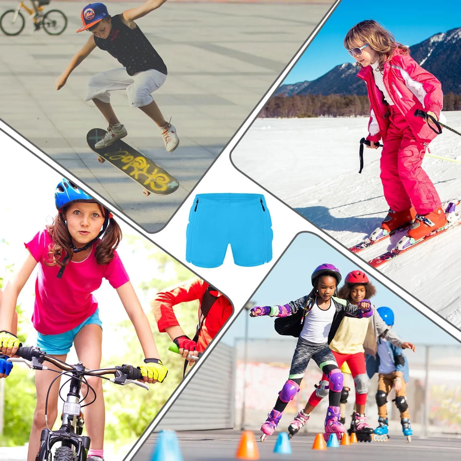 Kids Zip-on Zip-Off Padded Shorts for Snowboard Ski Figure Skating, Children Youth 3D HIPS Pants Proteciton for Tailbone&Butt