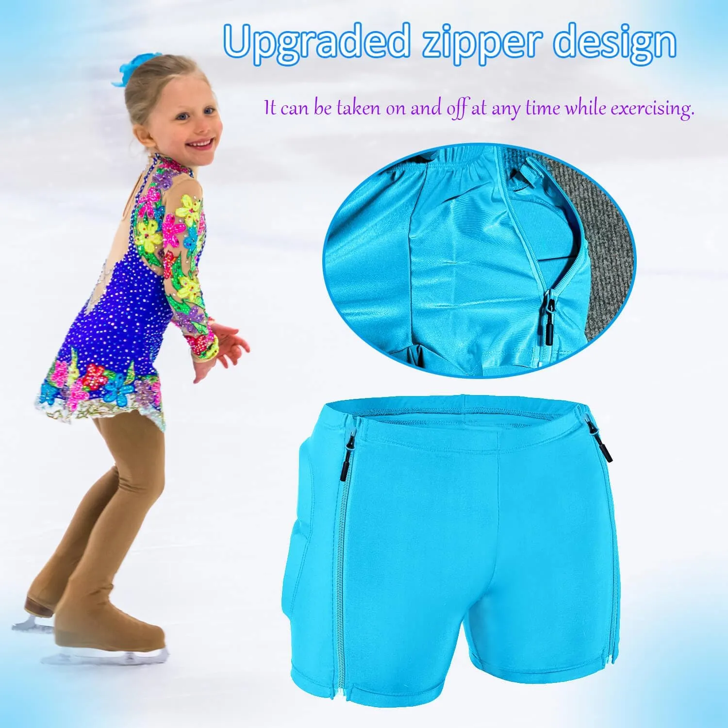 Kids Zip-on Zip-Off Padded Shorts for Snowboard Ski Figure Skating, Children Youth 3D HIPS Pants Proteciton for Tailbone&Butt