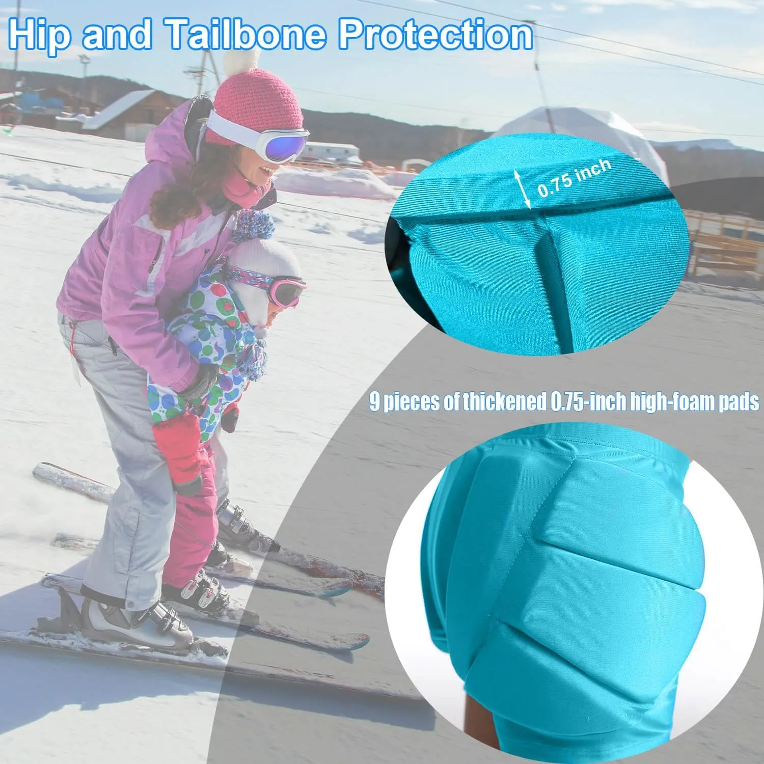 Kids Zip-on Zip-Off Padded Shorts for Snowboard Ski Figure Skating, Children Youth 3D HIPS Pants Proteciton for Tailbone&Butt