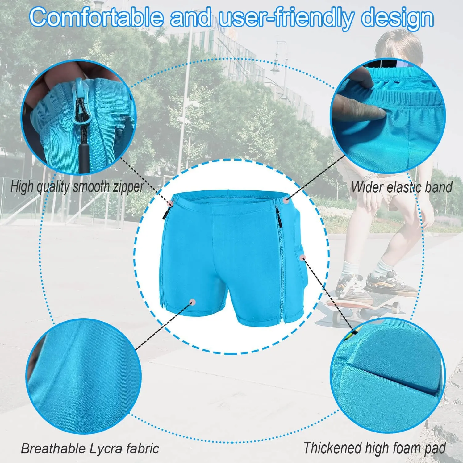 Kids Zip-on Zip-Off Padded Shorts for Snowboard Ski Figure Skating, Children Youth 3D HIPS Pants Proteciton for Tailbone&Butt