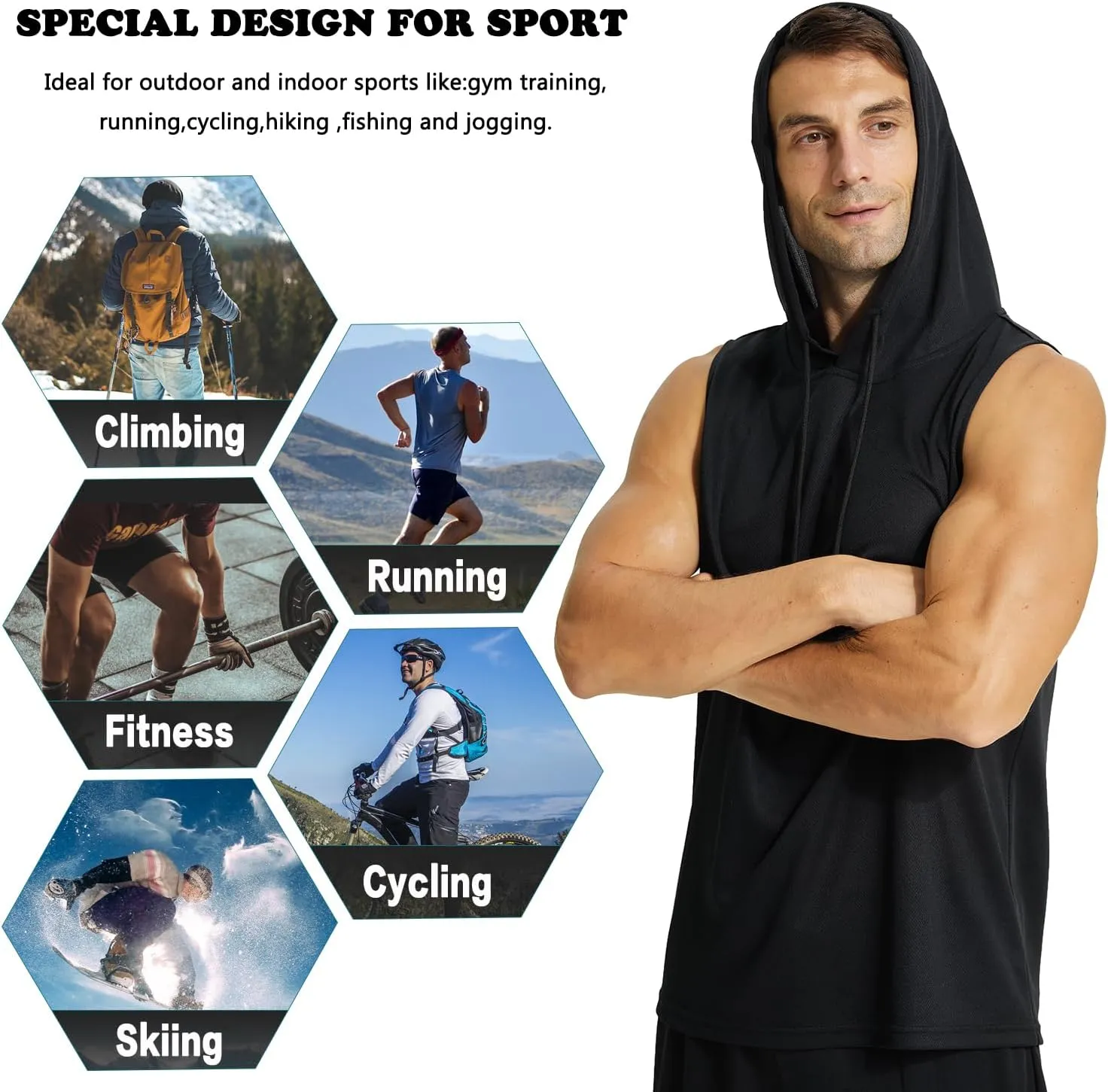 LANBAOSI Mens Workout Tank Tops Sleeveless Hoodie Hooded Vest Men Bodybuilding Muscle Tank Cut Off Shirts Gym Hoodies