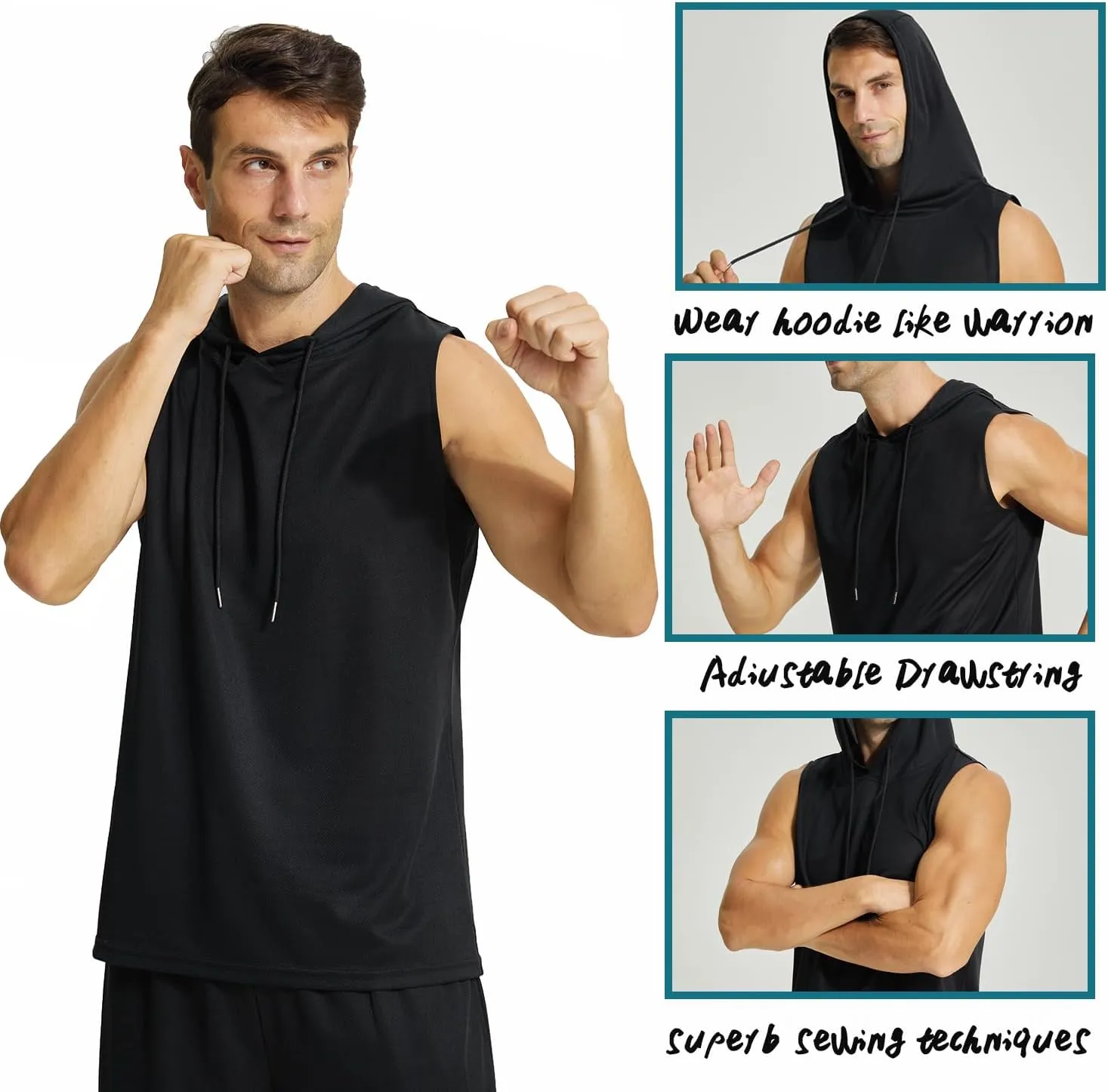 LANBAOSI Mens Workout Tank Tops Sleeveless Hoodie Hooded Vest Men Bodybuilding Muscle Tank Cut Off Shirts Gym Hoodies