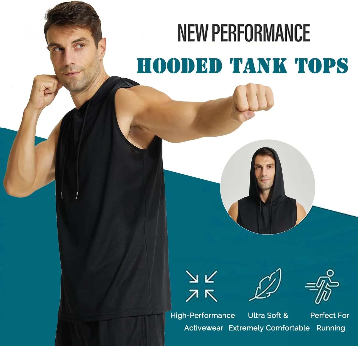 LANBAOSI Mens Workout Tank Tops Sleeveless Hoodie Hooded Vest Men Bodybuilding Muscle Tank Cut Off Shirts Gym Hoodies