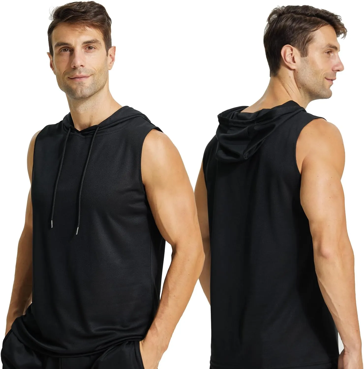 LANBAOSI Mens Workout Tank Tops Sleeveless Hoodie Hooded Vest Men Bodybuilding Muscle Tank Cut Off Shirts Gym Hoodies