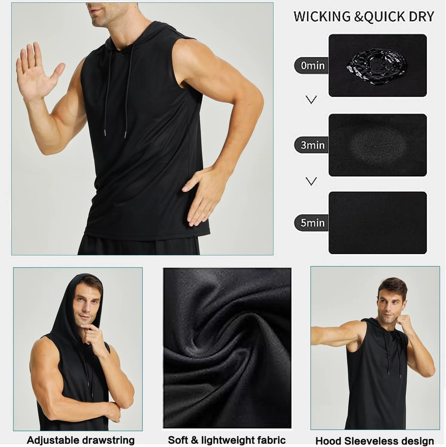 LANBAOSI Mens Workout Tank Tops Sleeveless Hoodie Hooded Vest Men Bodybuilding Muscle Tank Cut Off Shirts Gym Hoodies