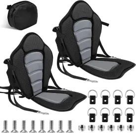 Lewtemi 2 Pack Kayak Seats with Back Support Adjustable Sit on Top Padded Boat Seat with Detachable Storage Bag and 8 Fixed D Ring and Screws