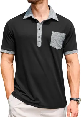 Lexiart Mens Polo Shirts Casual Short Sleeve with Pocket Golf Shirts Moisture Wicking Athletic Collared T-Shirt