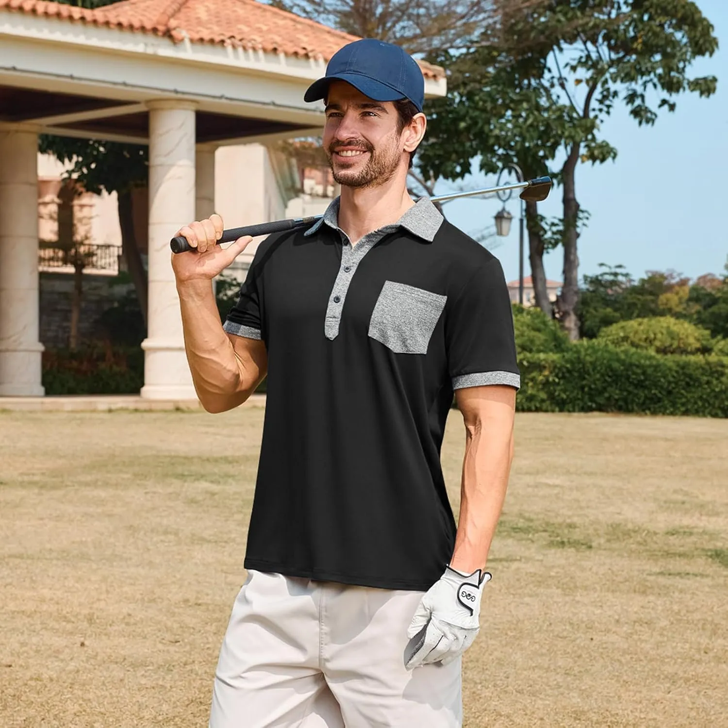 Lexiart Mens Polo Shirts Casual Short Sleeve with Pocket Golf Shirts Moisture Wicking Athletic Collared T-Shirt
