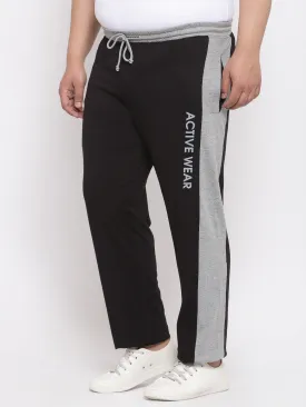 Men Black & Grey Solid Plus Size Track Pants