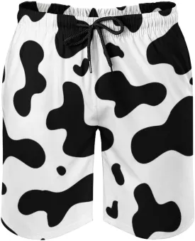 Mens Cow Print Beach Board Shorts Swim Trunks with Mesh Lining