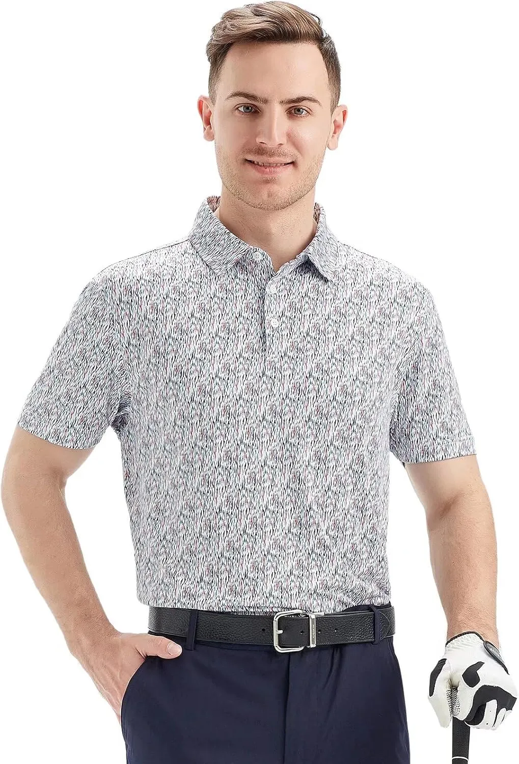 Mens Golf Shirts Short Sleeve Moisture Wicking Dry Fit Print Performance Athletic Casual Golf Polo Shirts for Men